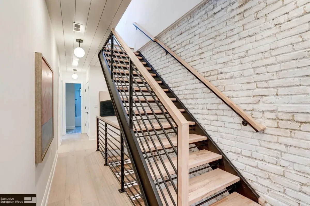 custom steel staircase with beech wood treads